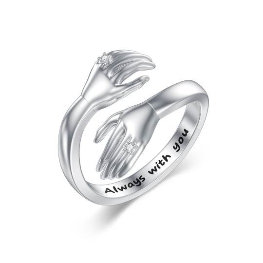 Sterling Silber Runder Hug Ring mit im Labor hergestellten Diamanten-1