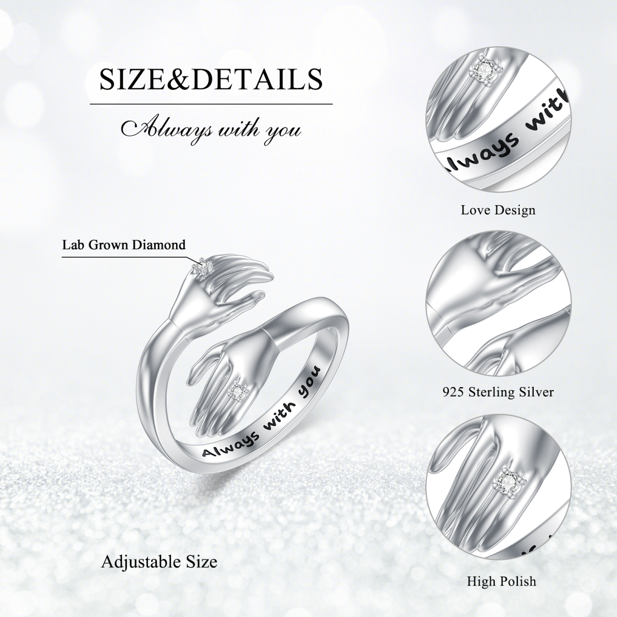 Sterling Silber Runder Hug Ring mit im Labor hergestellten Diamanten-5