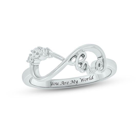 Sterling Silver Circular Shaped Lab Created Diamond Custom Infinity Symbol Ring 3EX IGI Certified