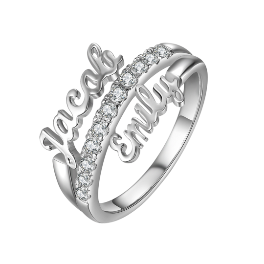 Sterling Silver Circular Shaped Lab Created Diamond Personalized Classic Name Ring-1