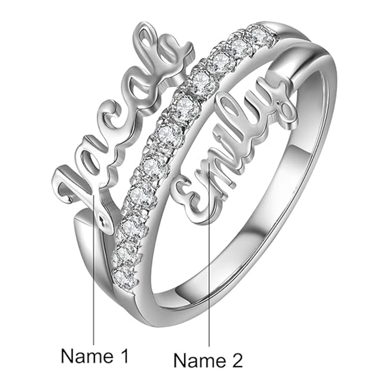 Sterling Silver Circular Shaped Lab Created Diamond Personalized Classic Name Ring-3