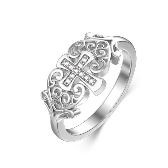 Sterling Silver Circular Shaped Lab Created Diamond Ring