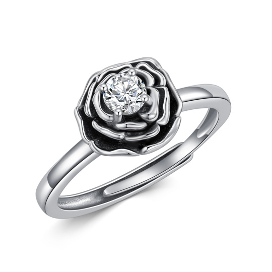 Sterling zilveren cirkelvormige Lab gemaakt Diamond Rose verlovingsring