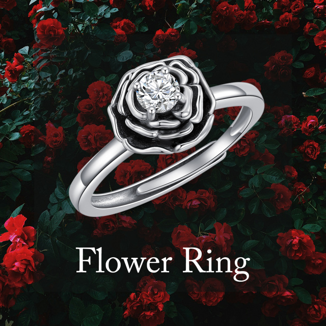 Sterling Silver Circular Shaped Lab Created Diamond Rose Engagement Ring-6