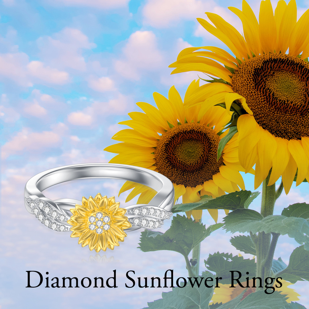 Sterling Silver Round Shaped Lab Created Diamond Custom Sunflower Ring 3EX IGI Certified-6
