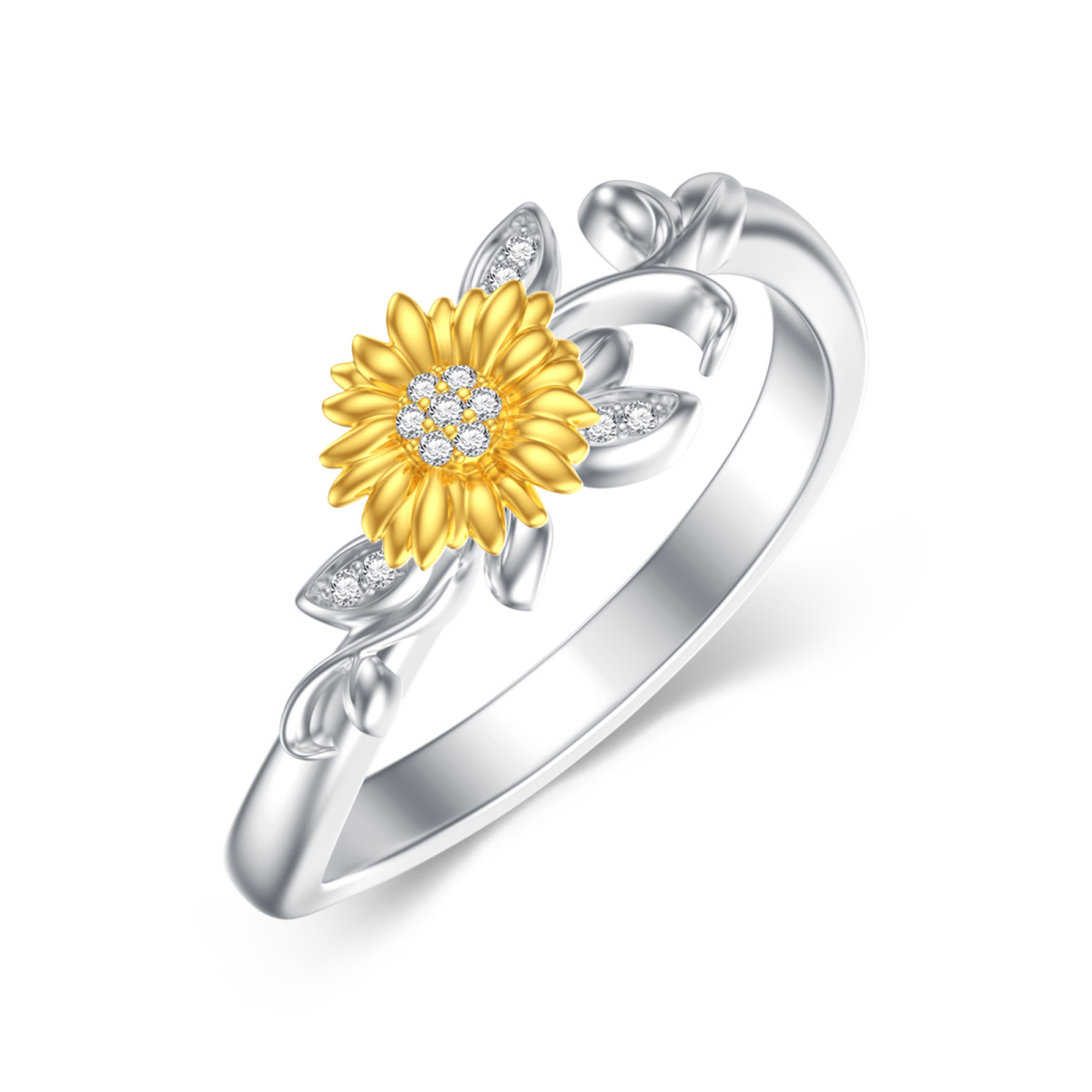 Sterling Silver Circular Shaped Lab Created Diamond Sunflower Ring-1