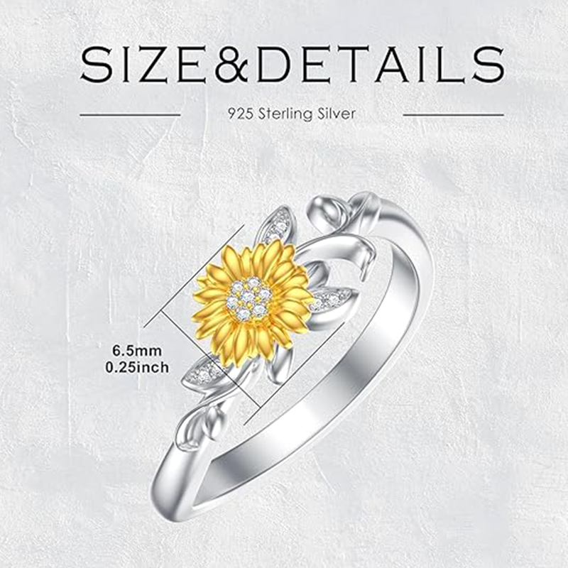 Sterling Silver Circular Shaped Lab Created Diamond Sunflower Ring-5