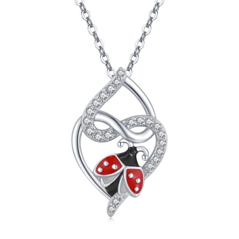Sterling Silver Cubic Zirconia Ladybug Heart Pendant Necklace For Women-4