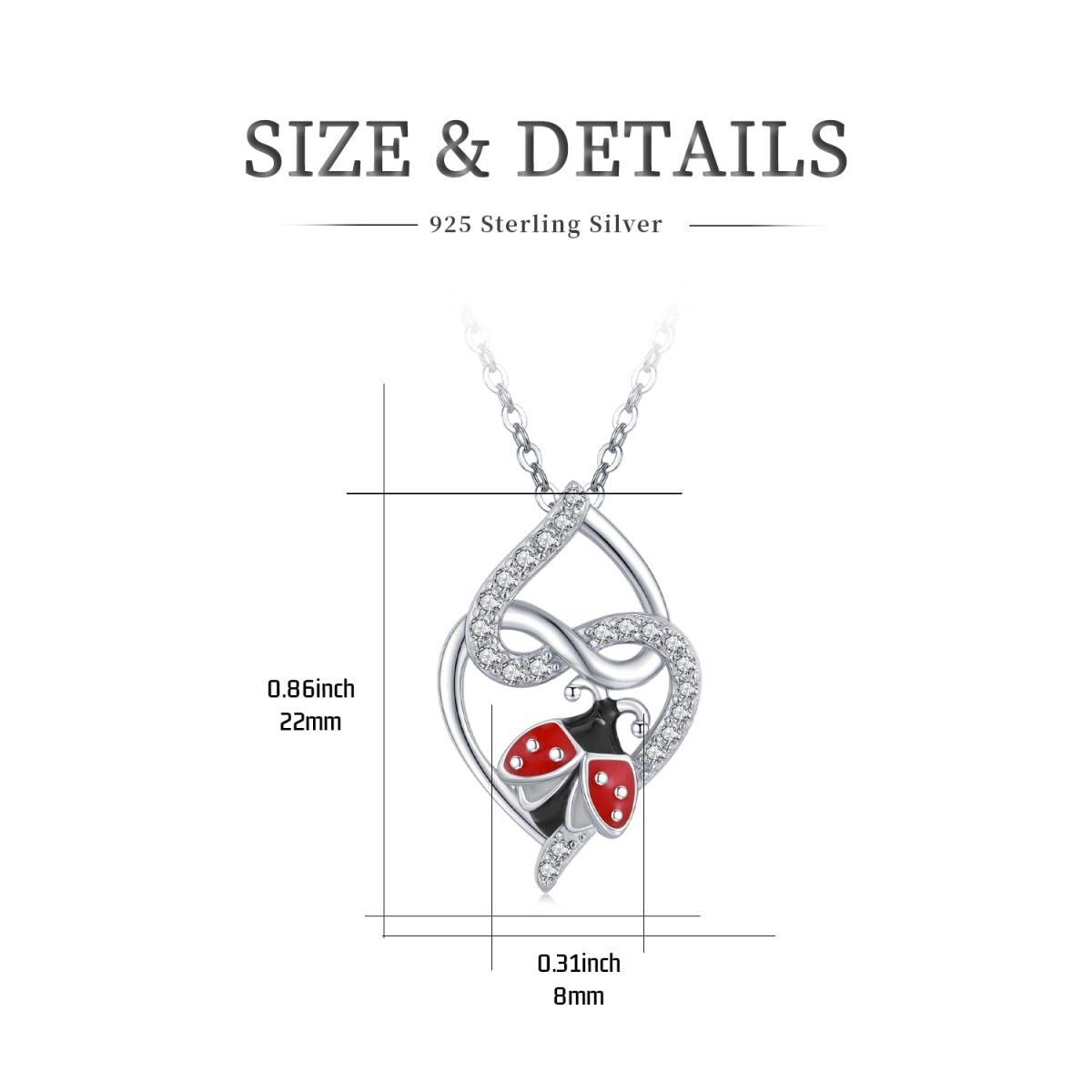 Sterling Silver Cubic Zirconia Ladybug Heart Pendant Necklace For Women-6