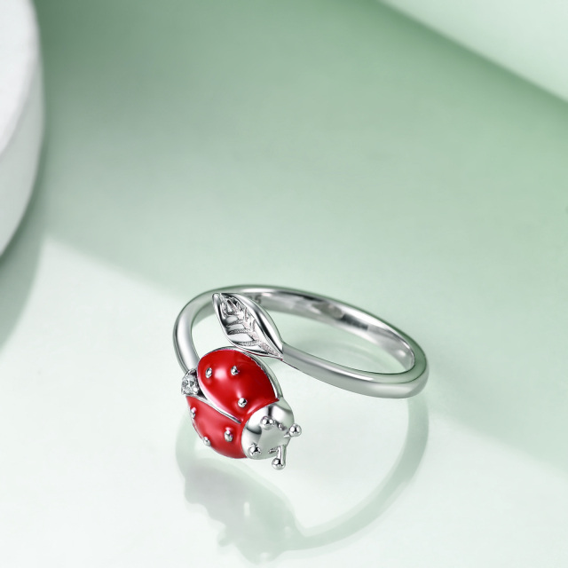 Sterling Silver Circular Shaped Cubic Zirconia Ladybug Open Ring-4