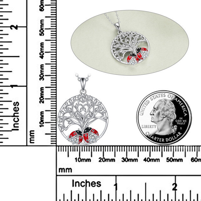 Sterling Silber kreisförmig Cubic Zirkonia Marienkäfer & Baum des Lebens Anhänger Halskett-5