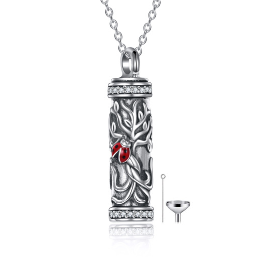 Sterling zilveren cirkelvormige Cubic Zirconia lieveheersbeestje & Tree Of Life Urn ketting voor as