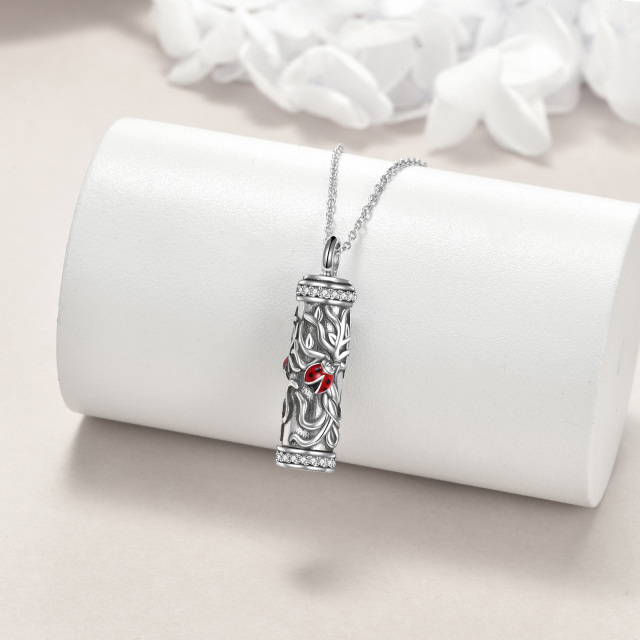 Sterling zilveren cirkelvormige Cubic Zirconia lieveheersbeestje & Tree Of Life Urn ketting voor as-4