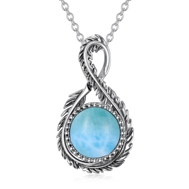 Sterling Silver Circular Shaped Lalimar Stone Feather & Infinity Symbol Pendant Necklace-1