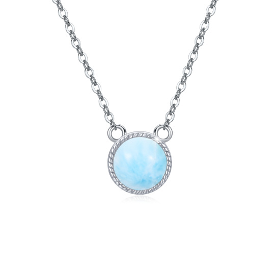 Sterling Silver Circular Shaped Lalimar Stone Round Pendant Necklace