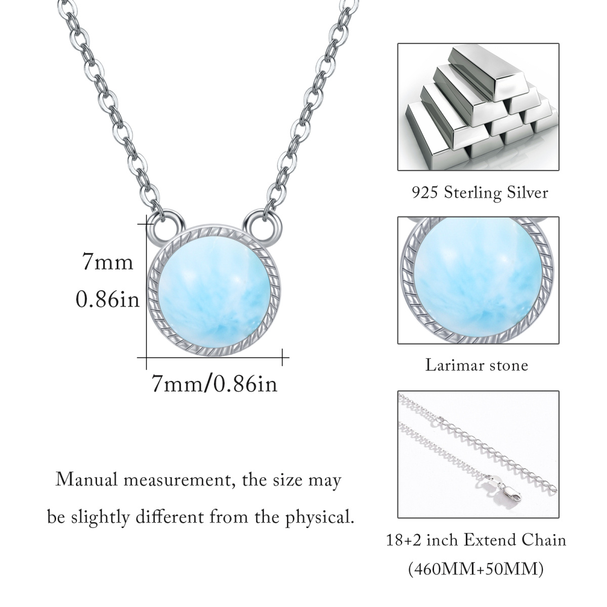 Sterling Silver Circular Shaped Lalimar Stone Round Pendant Necklace-5