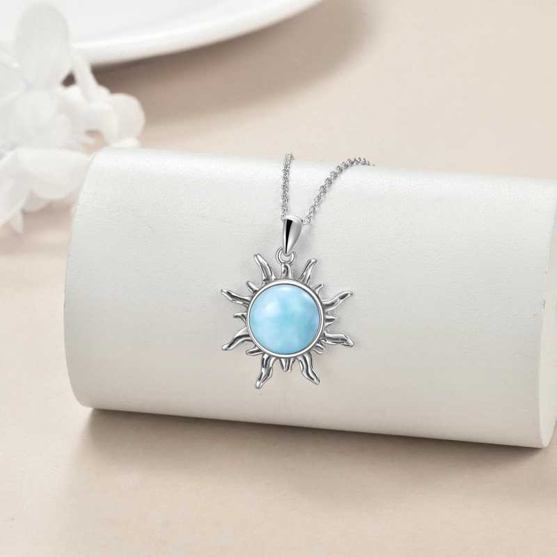 Sterling Silver Circular Lalimar Stone Sun Pendant Necklace for Women Men-3