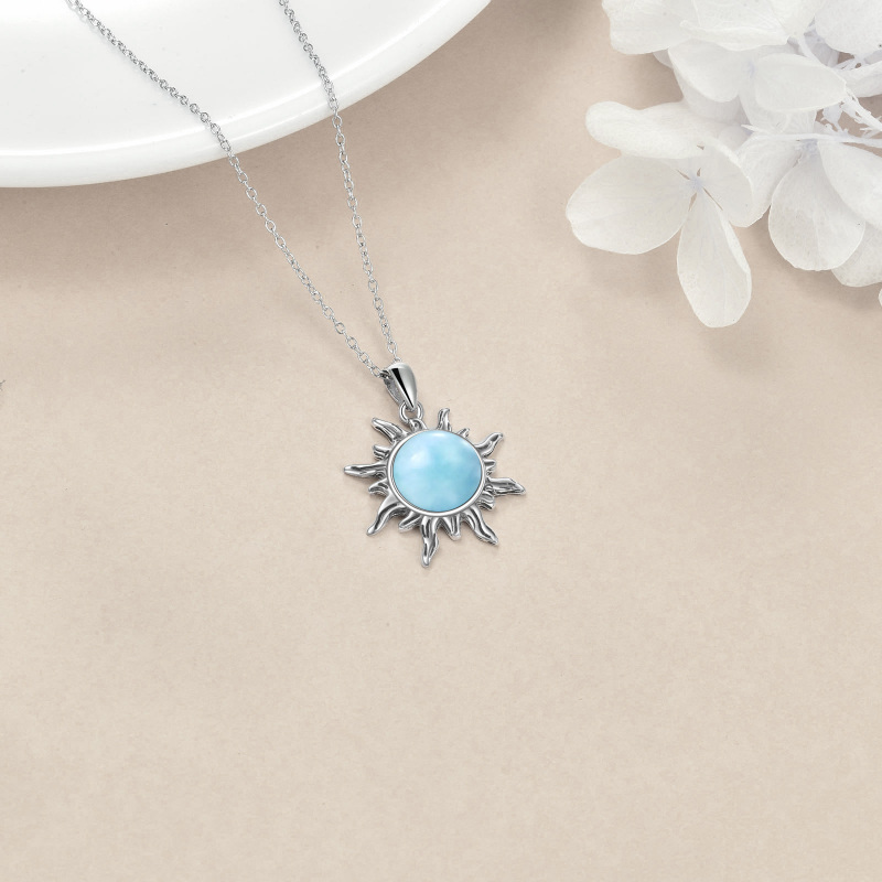 Sterling Silver Circular Lalimar Stone Sun Pendant Necklace for Women Men-4