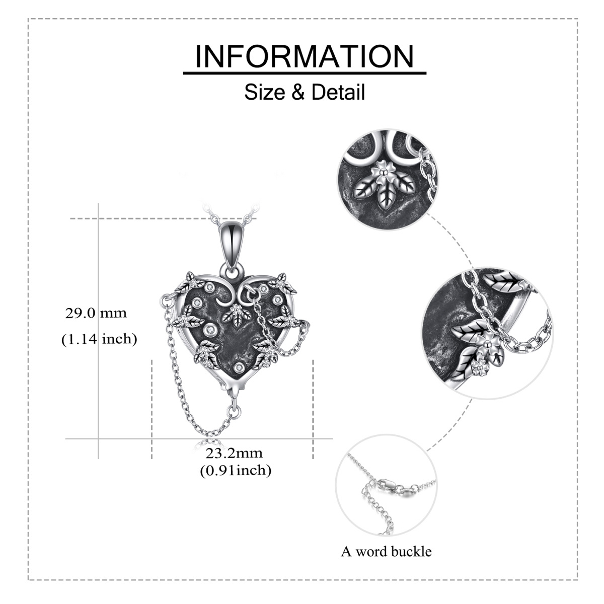 Sterling Silver Circular Shaped Cubic Zirconia Leaves & Heart Urn Necklace for Ashes with Engraved Word-5