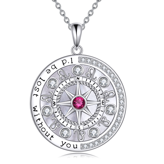 Sterling Silver Circular Shaped Cubic Zirconia Leo & Compass Pendant Necklace