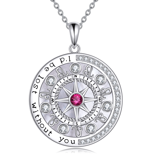 Sterling Silver Circular Shaped Cubic Zirconia Leo & Compass Pendant Necklace-1