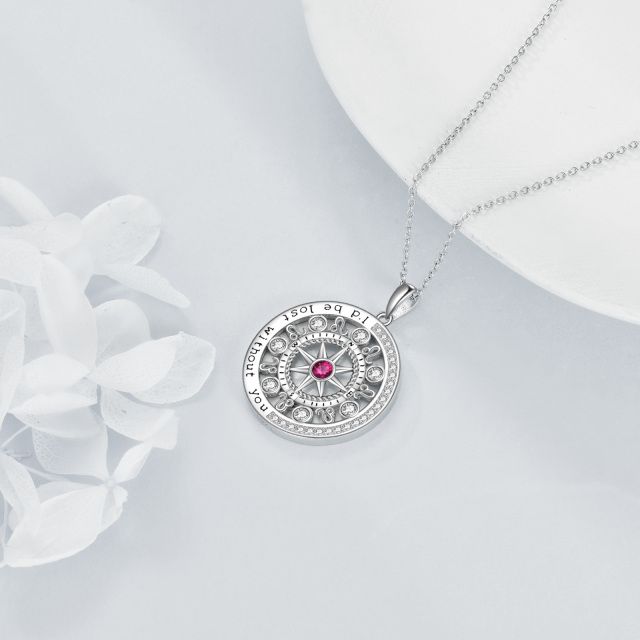 Sterling Silver Circular Shaped Cubic Zirconia Leo & Compass Pendant Necklace-3