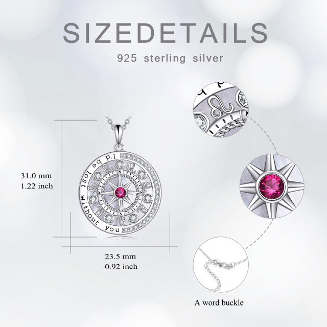 Sterling Silver Circular Shaped Cubic Zirconia Leo & Compass Pendant Necklace-5