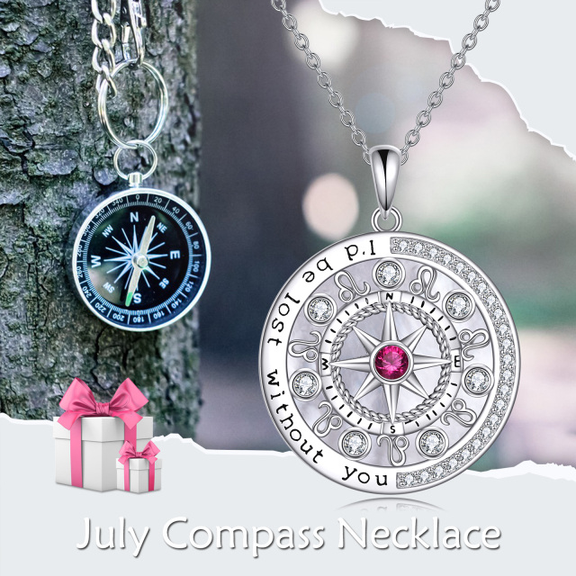 Sterling Silver Circular Shaped Cubic Zirconia Leo & Compass Pendant Necklace-6