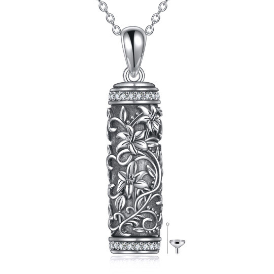 Sterling Silber kreisförmig Cubic Zirkonia Lily Urn Halskette