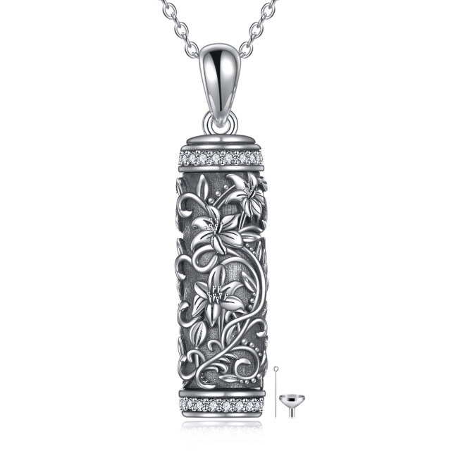 Sterling Silber kreisförmig Cubic Zirkonia Lily Urn Halskette-1