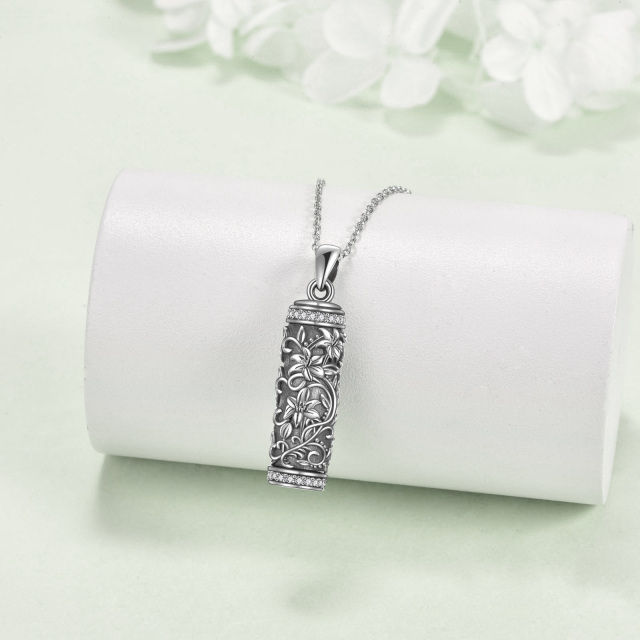 Sterling Silber kreisförmig Cubic Zirkonia Lily Urn Halskette-3