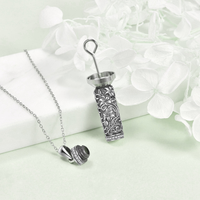 Sterling Silber kreisförmig Cubic Zirkonia Lily Urn Halskette-4