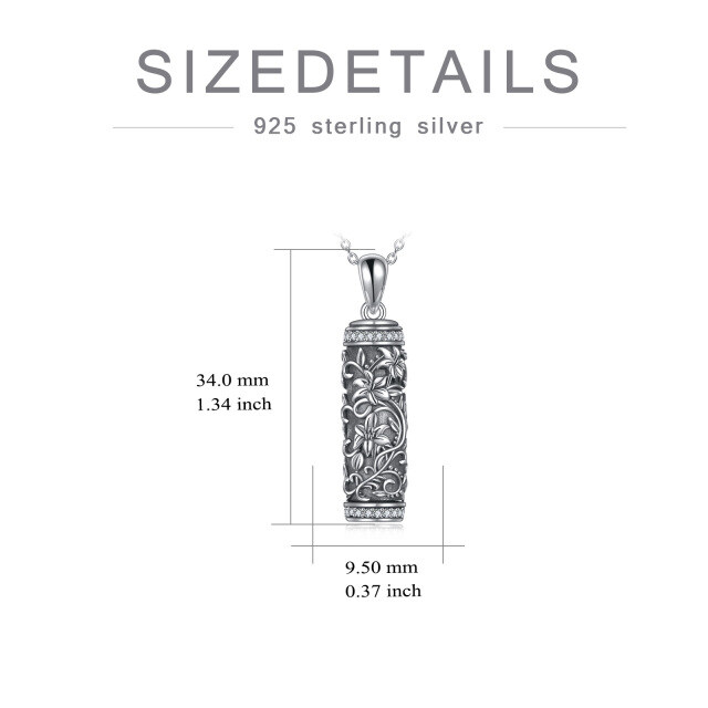 Sterling Silber kreisförmig Cubic Zirkonia Lily Urn Halskette-5