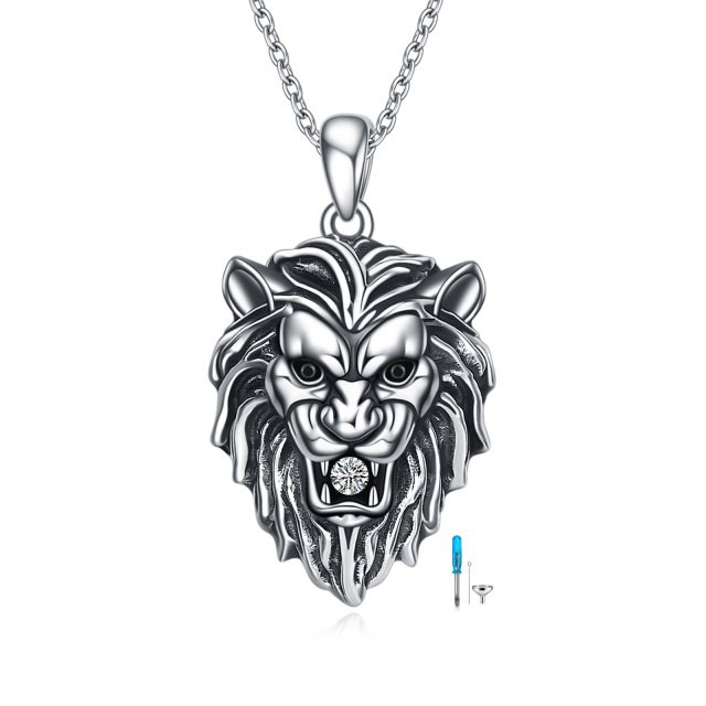 Sterling Silber kreisförmig Cubic Zirkonia Lion Urne Halskette für Asche-1