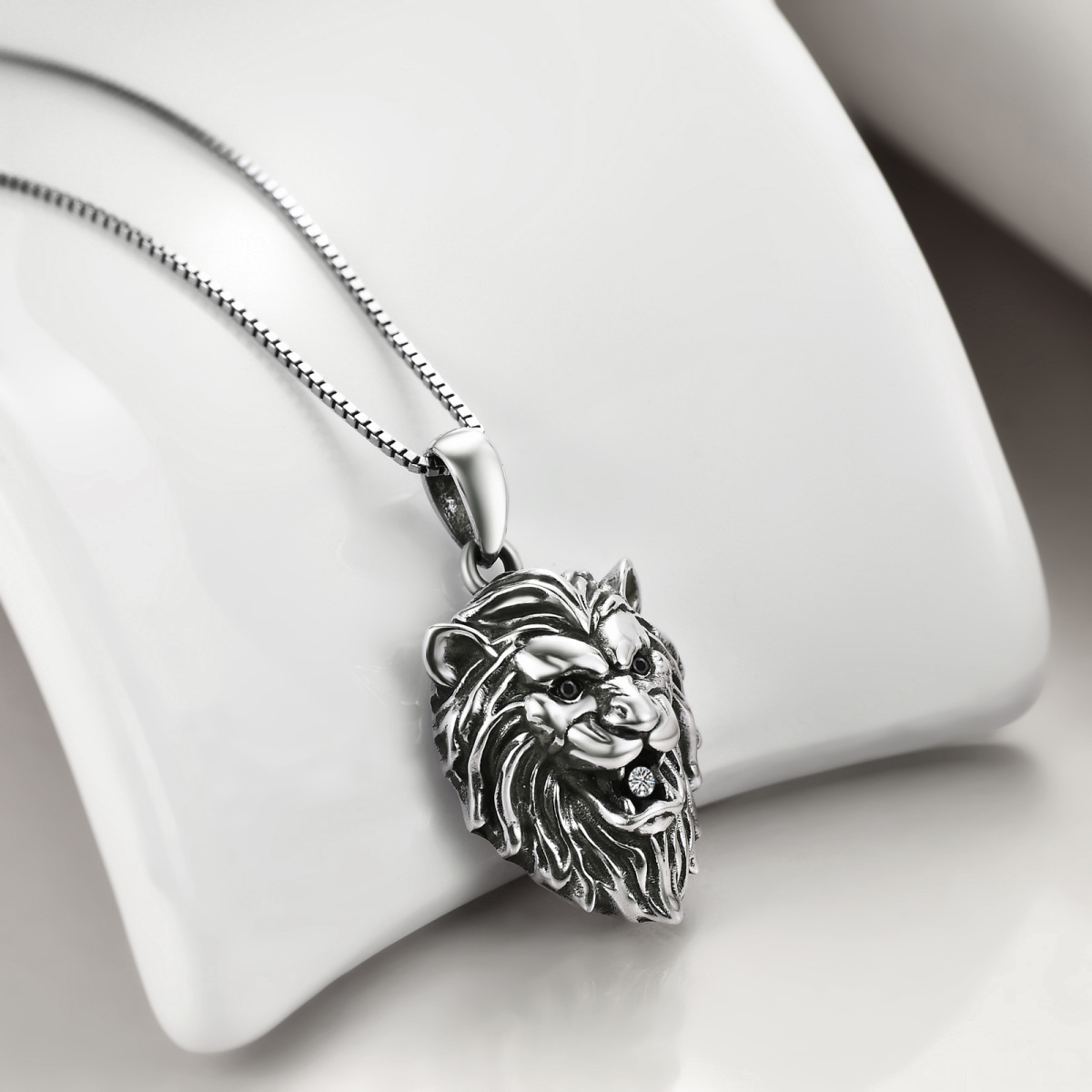 Sterling Silver Circular Shaped Cubic Zirconia Lion Urn Necklace for Ashes-3