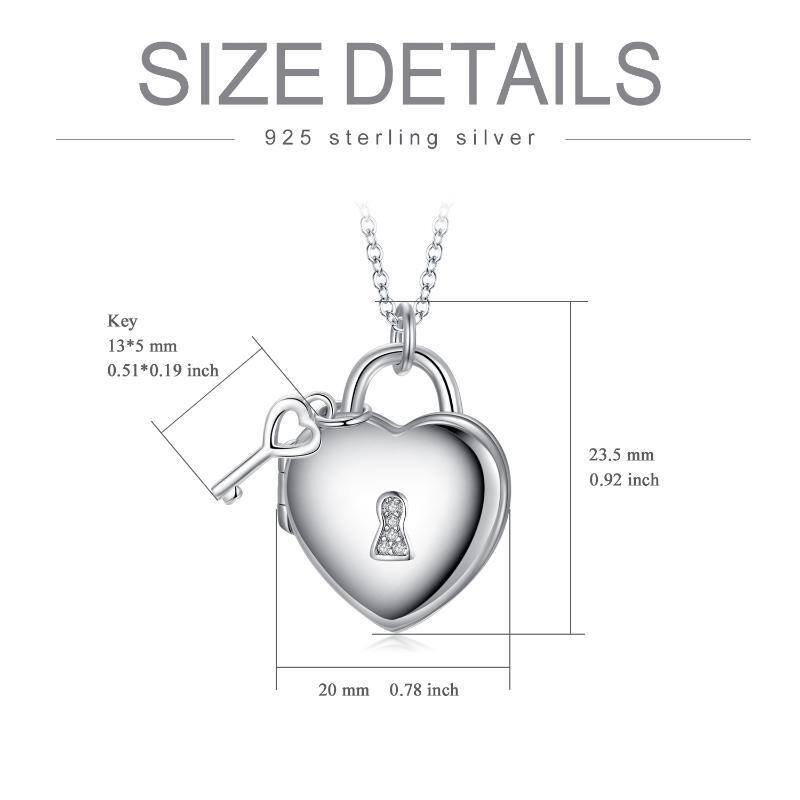 Sterling Silver Circular Shaped Cubic Zirconia Lock Personalized Photo Locket Necklace-5