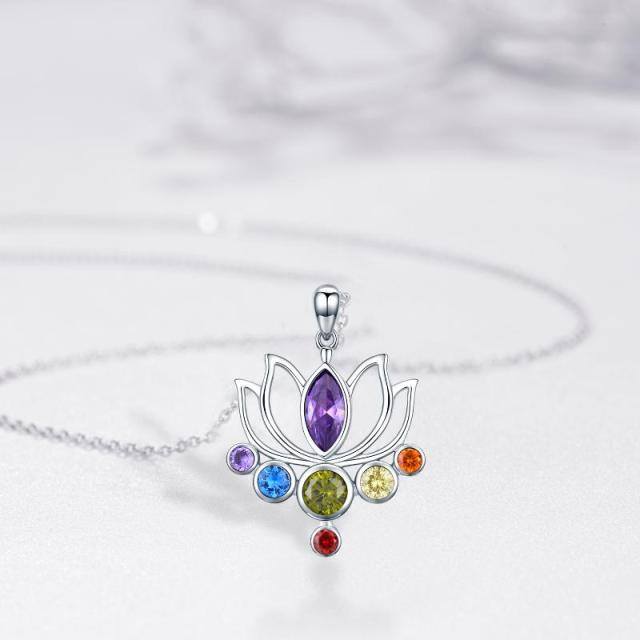 Sterling zilveren cirkelvormige cubic zirconia lotus en chakra's hanger ketting-3