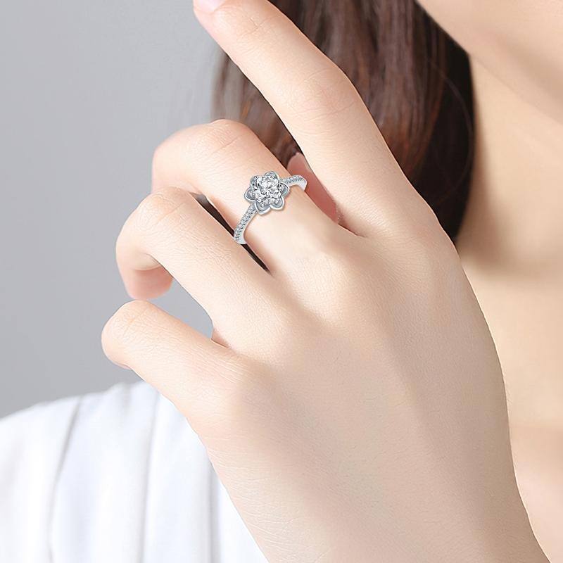 Sterling Silver Round Shaped Cubic Zirconia Lotus Engagement Ring-2