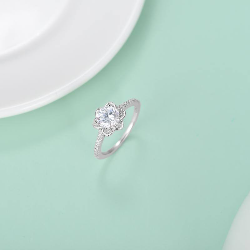 Sterling Silver Round Shaped Cubic Zirconia Lotus Engagement Ring-3