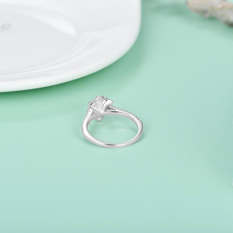 Sterling Silver Round Shaped Cubic Zirconia Lotus Engagement Ring-4