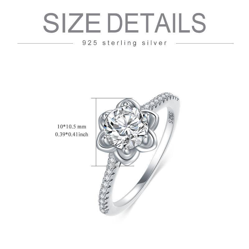 Sterling Silver Circular Shaped Cubic Zirconia Lotus Engagement Ring-5