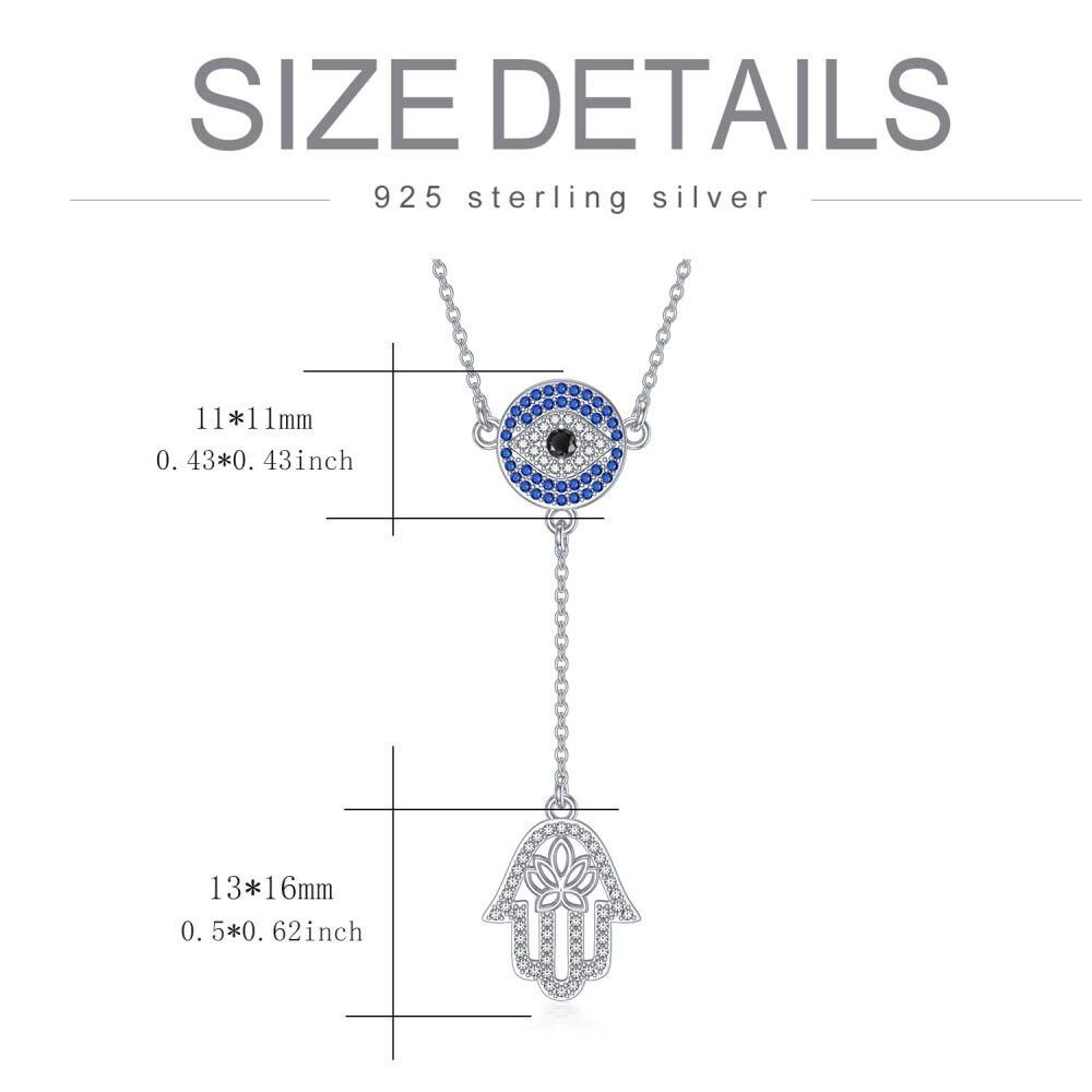 Sterling Silver Circular Cubic Zirconia Lotus With Evil Eye With Hamsa Hand Non-Adjustable Y-Necklace For Women-5
