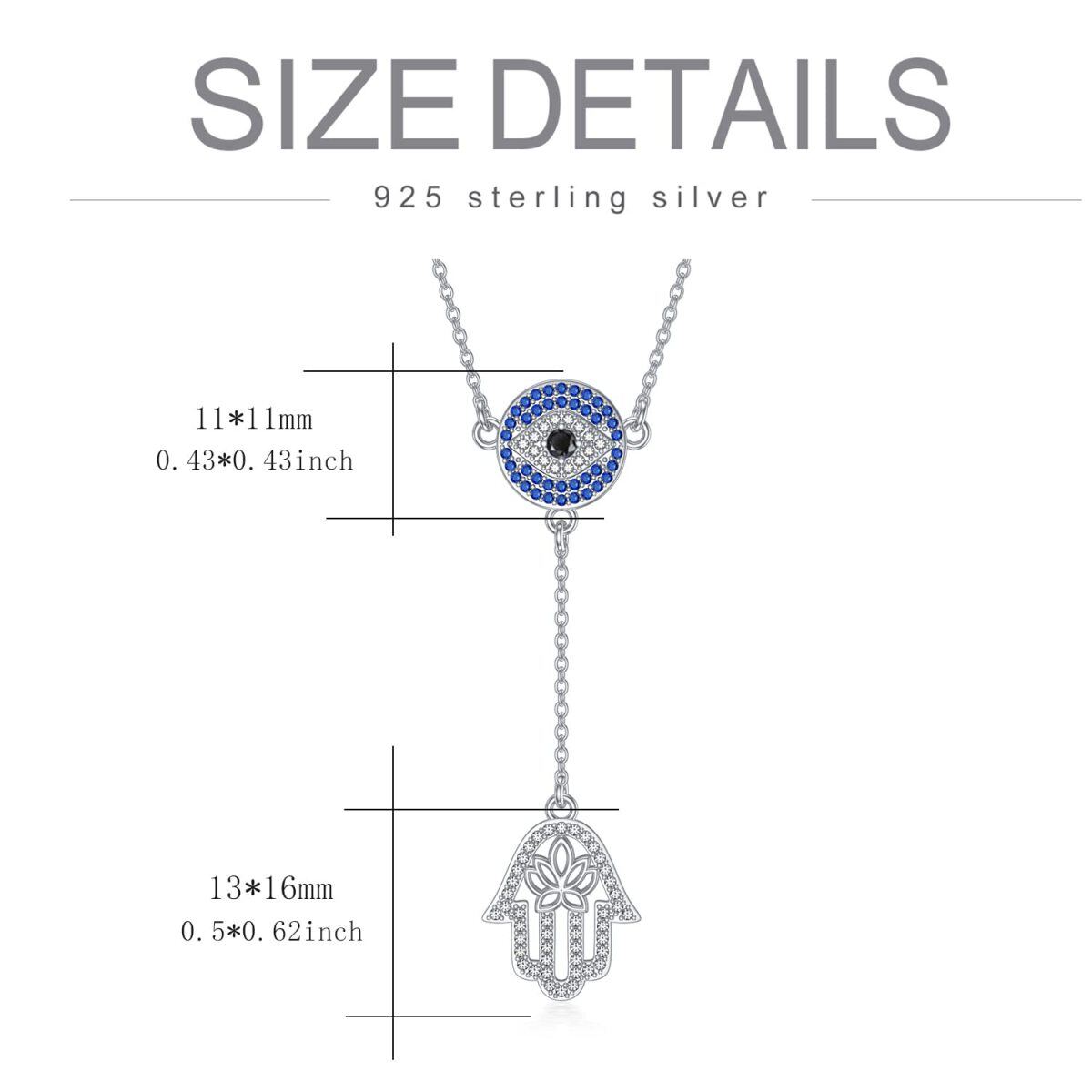 Sterling Silver Circular Cubic Zirconia Lotus With Evil Eye With Hamsa Hand Non-Adjustable Y-Necklace For Women-5