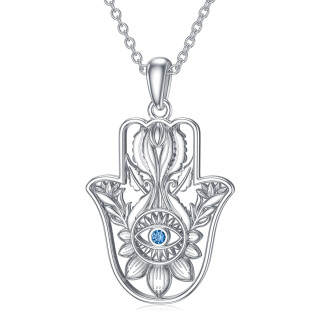 Sterling Silver Cubic Zirconia Lotus Evil Eye Pendant Necklace For Women-5