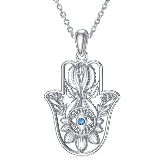 Sterling Silver Cubic Zirconia Lotus Evil Eye Pendant Necklace For Women