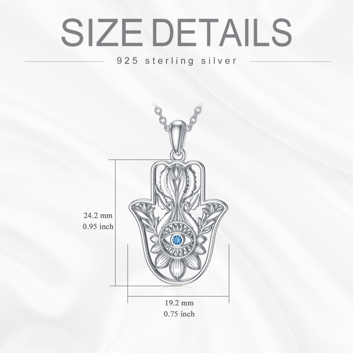 Sterling Silver Cubic Zirconia Lotus Evil Eye Pendant Necklace For Women-5