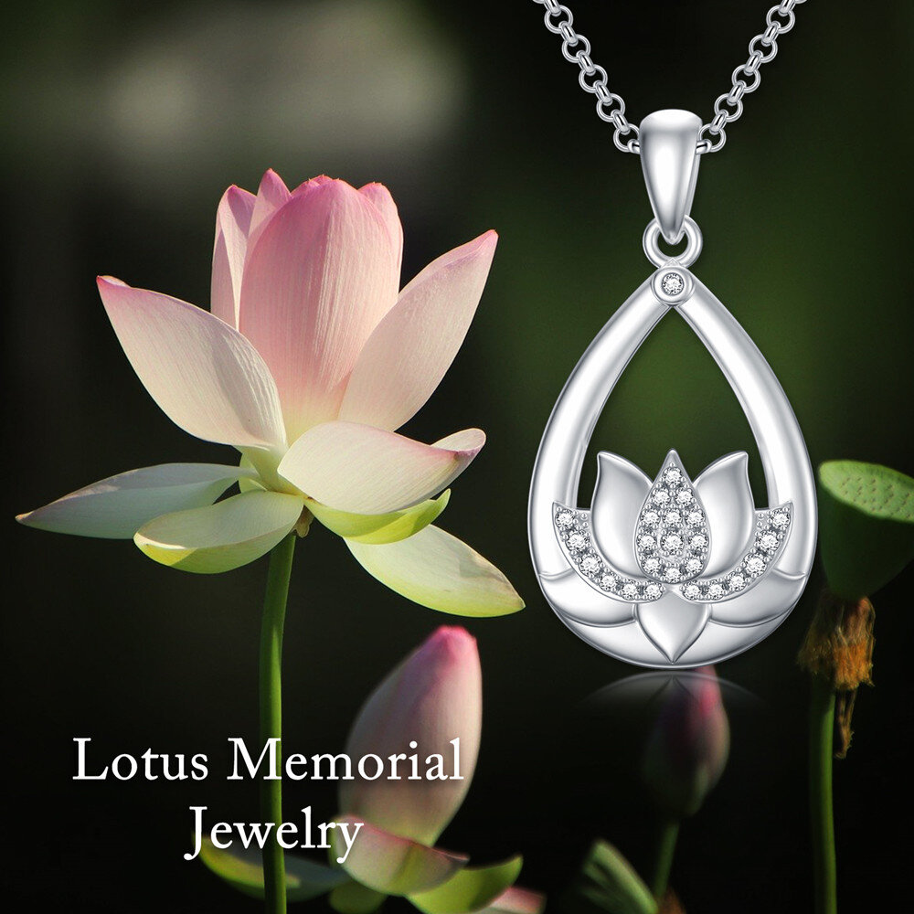 Sterling Silber kreisförmig Cubic Zirkonia Lotus Urne Halskette für Asche-6