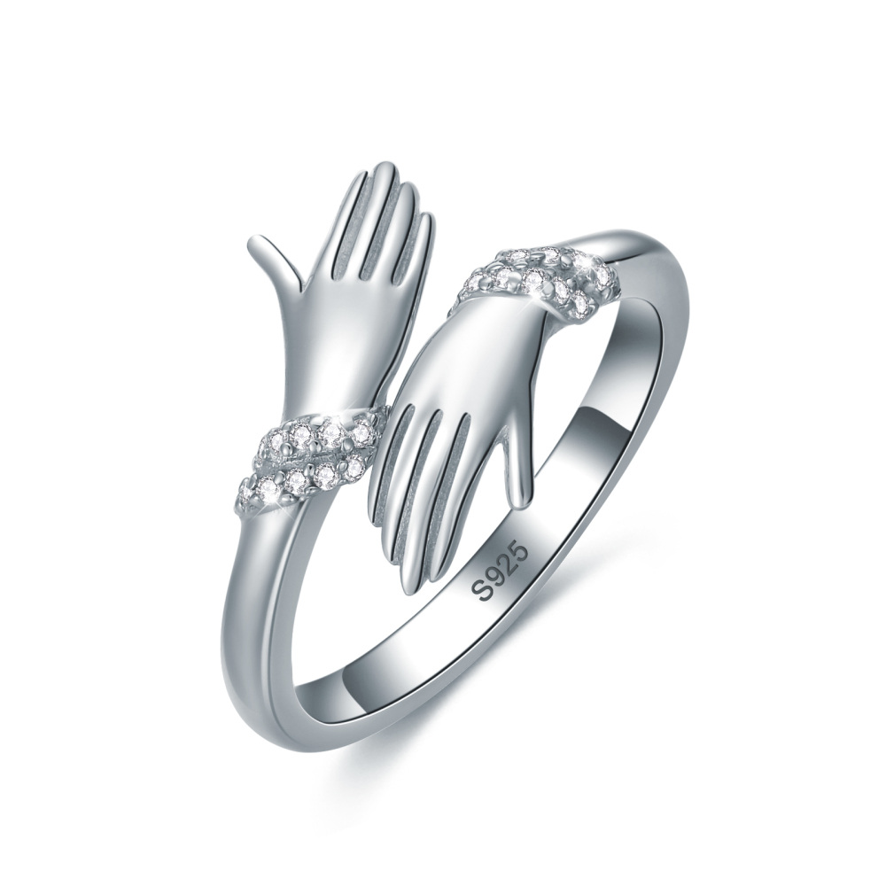 Anello aperto in argento sterling a forma di circolare con zirconi per coppie di innamorati-1