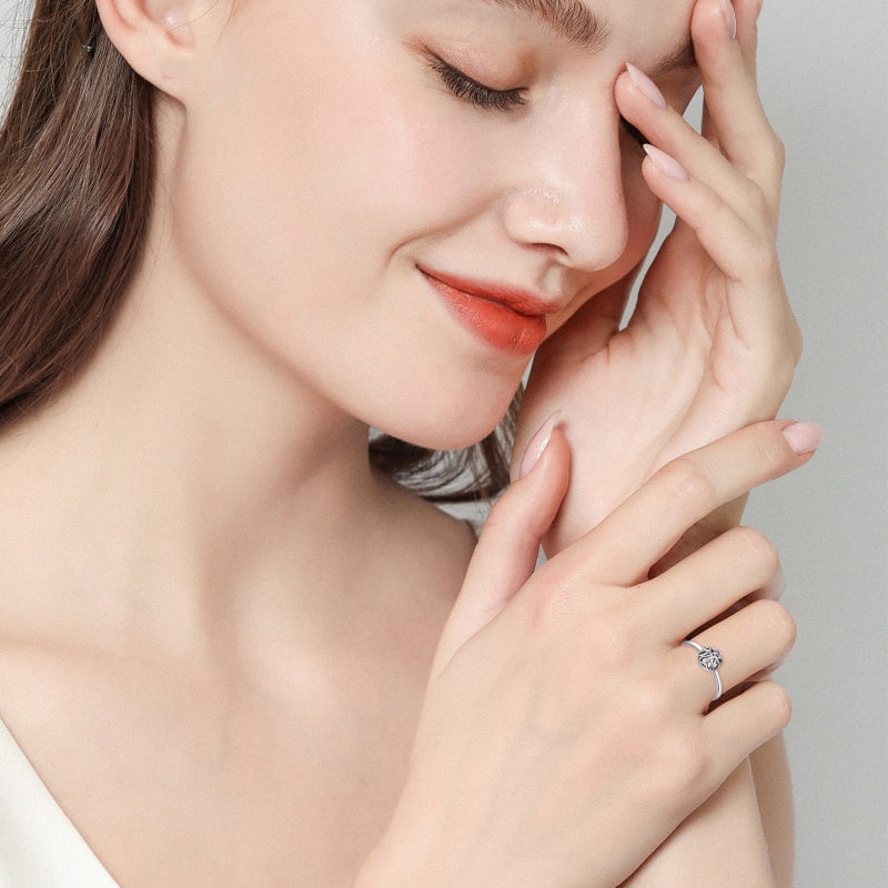 Sterling Silver Round Shaped Luminous Stone Celtic Knot Open Ring-2