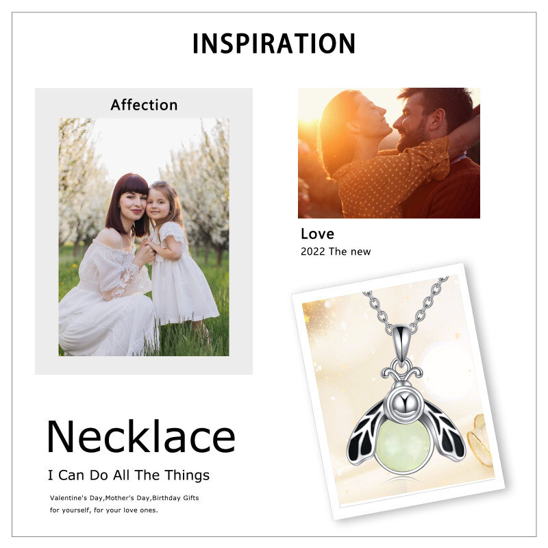 Collar Colgante Luciérnaga Piedra Luminosa Forma Circular Plata de Ley-6